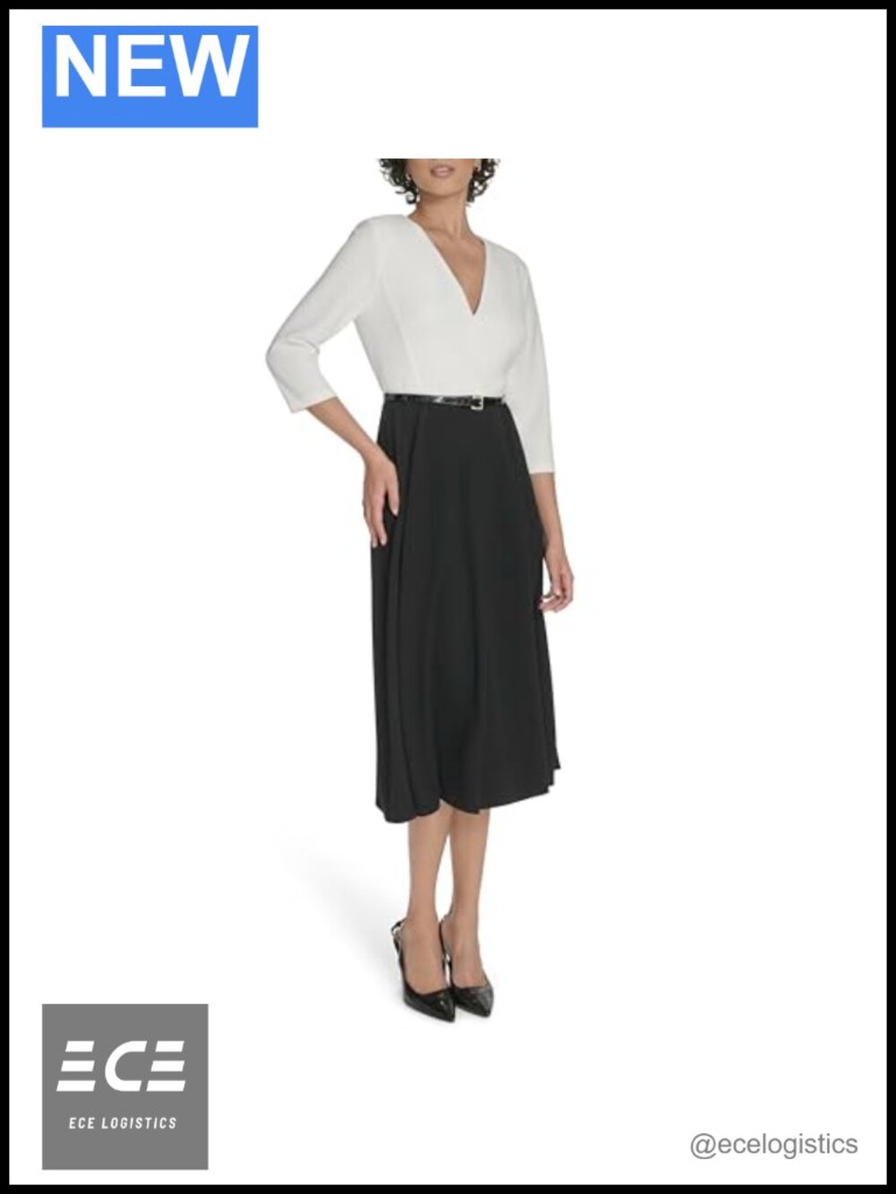 Tommy Hilfiger Long Sleeve V Neck Color Block Midi Dress